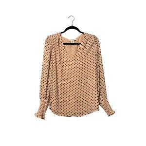 Rachel Zoe V Neck Heart Blouse Size M Pink Black Swiss Dot Valentines Day